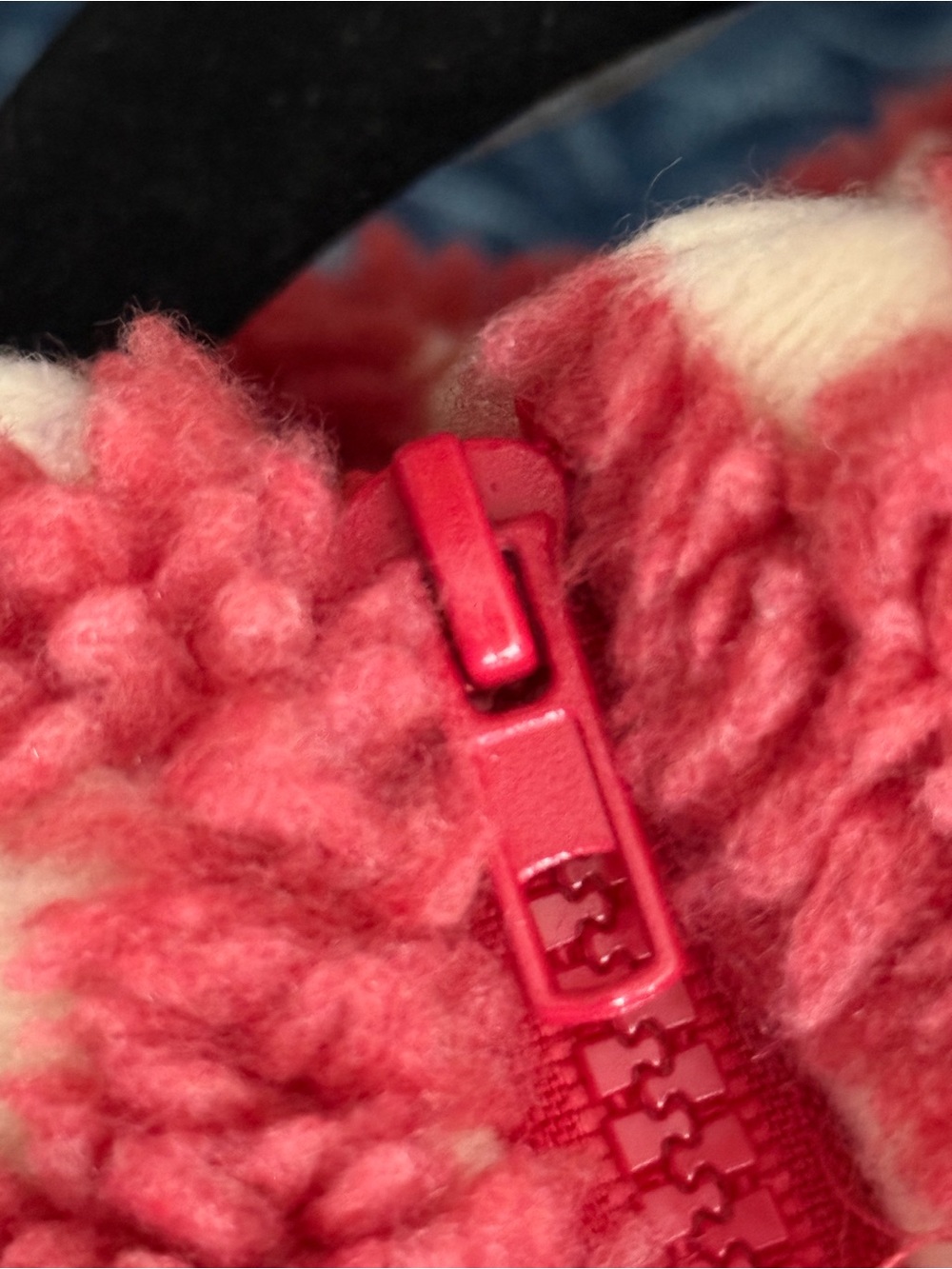 Textured Grid Checkered Sherpa Zip Jacket Pink Cream Oversized Cozy Cropped, L - Picture 14 of 15